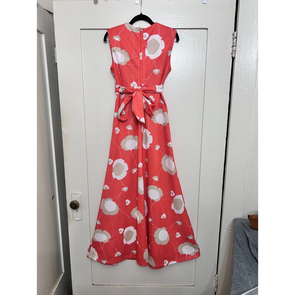 Vintage Hawaiian Floral Orange & White Sleeveless Maxi dress with Tie Back.
